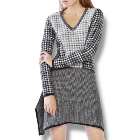 BCBGMaxAzria Monaco Size L Black White Houndstooth Sweater Dress - Picture 2 of 9